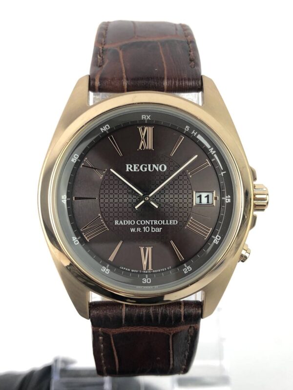 REGUNO TUXEDO BROWN DIAL GOLD TONE CASE