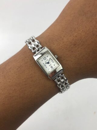 ELLE – Case Rectangular Silver, Dial Putih, Bracelet Bead-Link