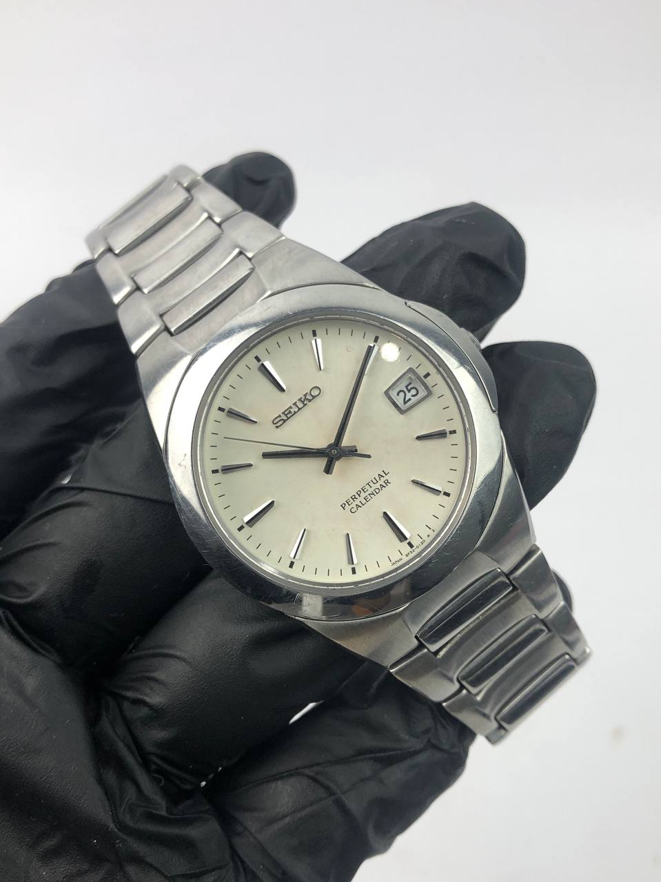 Seiko Perpetual Calendar Silver Dial Rantai Steel - Gambar 4