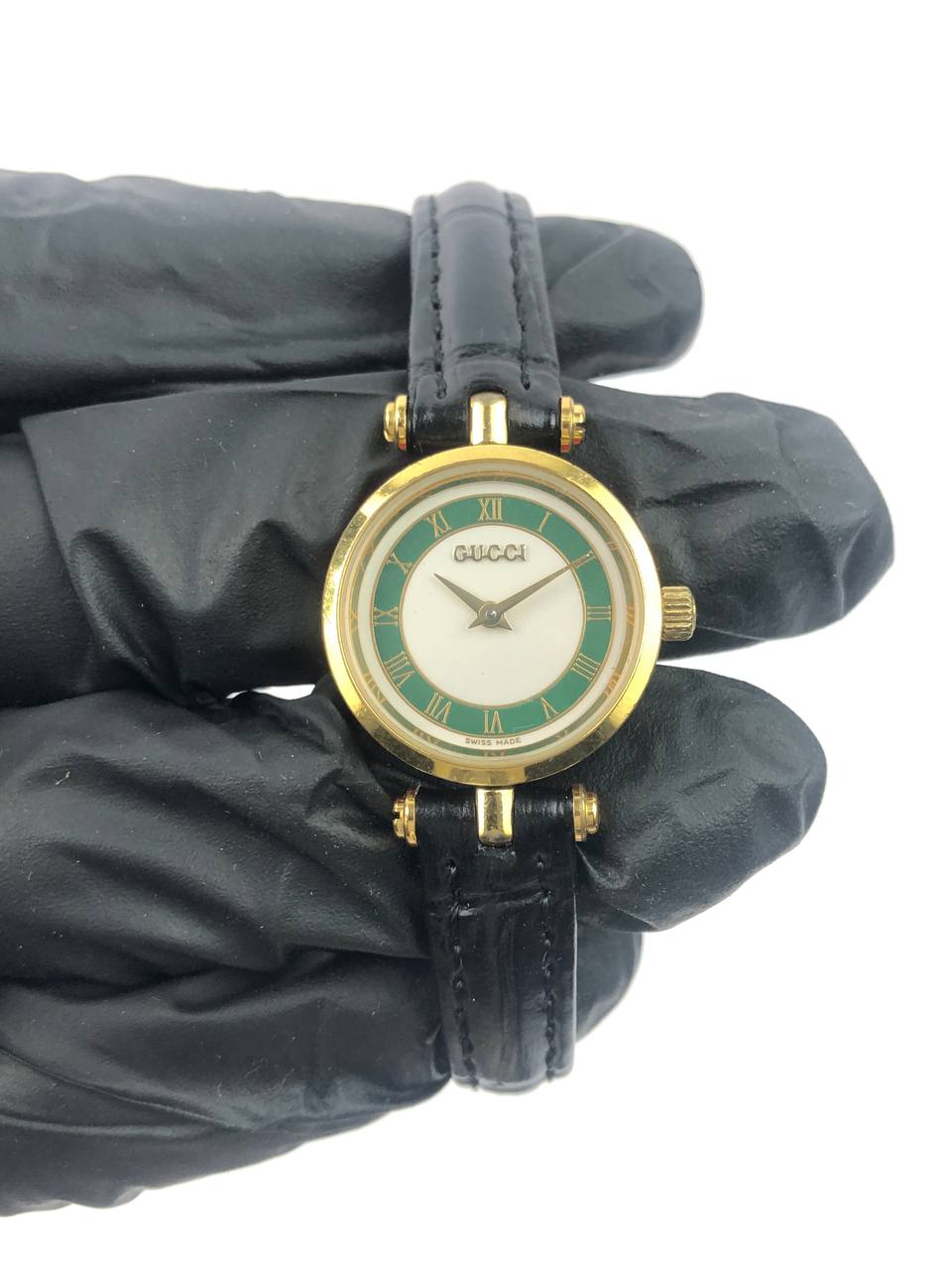 Gucci Vintage Green Gold Roman Black strap Chic - Gambar 2