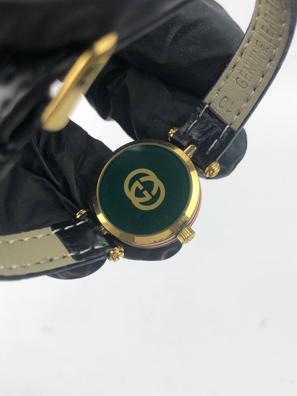 Gucci Vintage Green Gold Roman Black strap Chic - Gambar 7