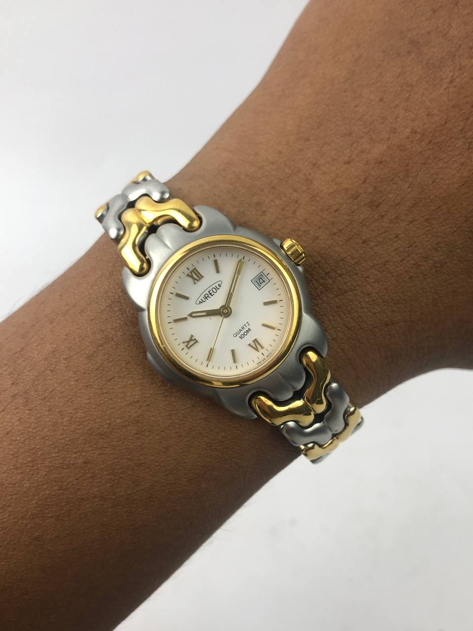 AUREOLE Wave Classic TwoTone Curved Case, Clean White Dial, Iconic Link Bracelet