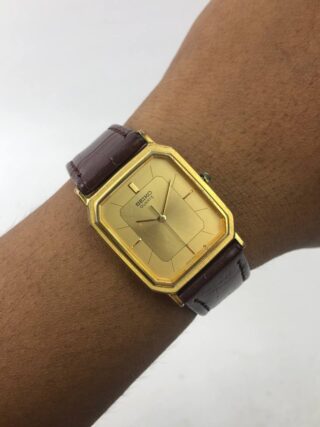 SEIKO Quartz  Octagon Gold Case, Brushed Gold Dial, Brown strap Classy