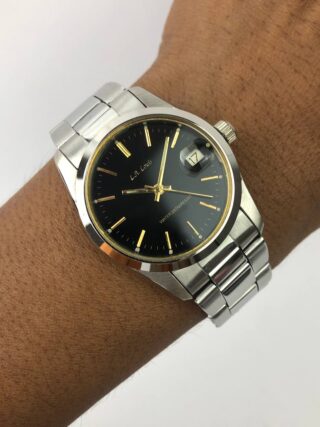 L.A. Louis Round Steel/Gold Bezel Quartz Date Steel Bracelet