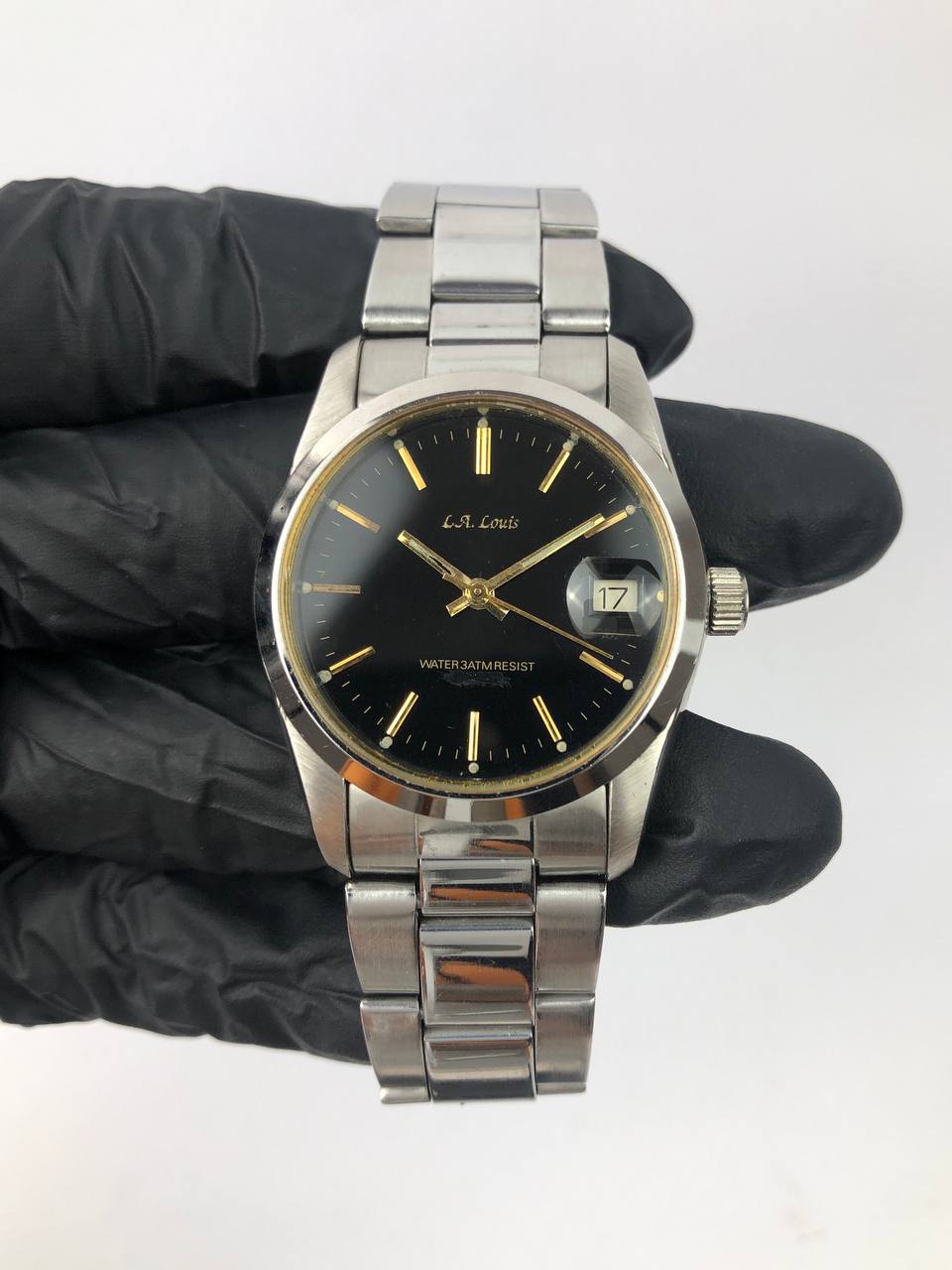 L.A. Louis Round Steel/Gold Bezel Quartz Date Steel Bracelet - Gambar 3