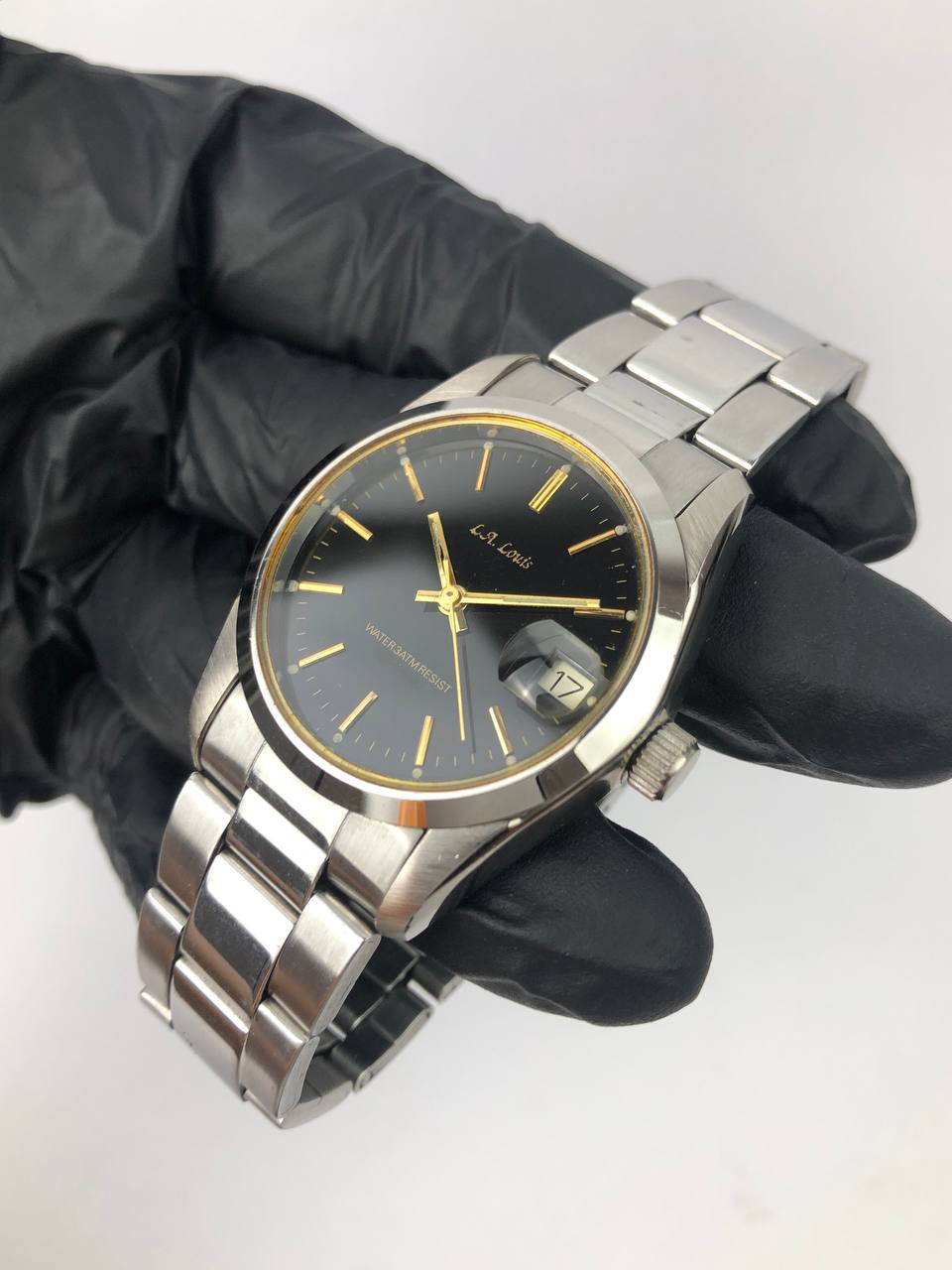 L.A. Louis Round Steel/Gold Bezel Quartz Date Steel Bracelet - Gambar 2