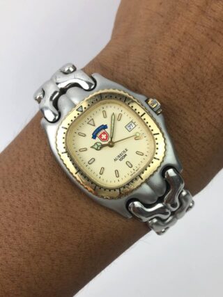 Swissmade Aureole 100M Cushion Steel/Gold Case Quartz Date Integrated Steel Bracelet