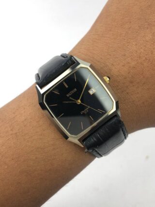 WALTHAM OCTAGON DRESS TUNGSTEN STRAP HITAM & BLACK GOLD DIAL ELEGAN