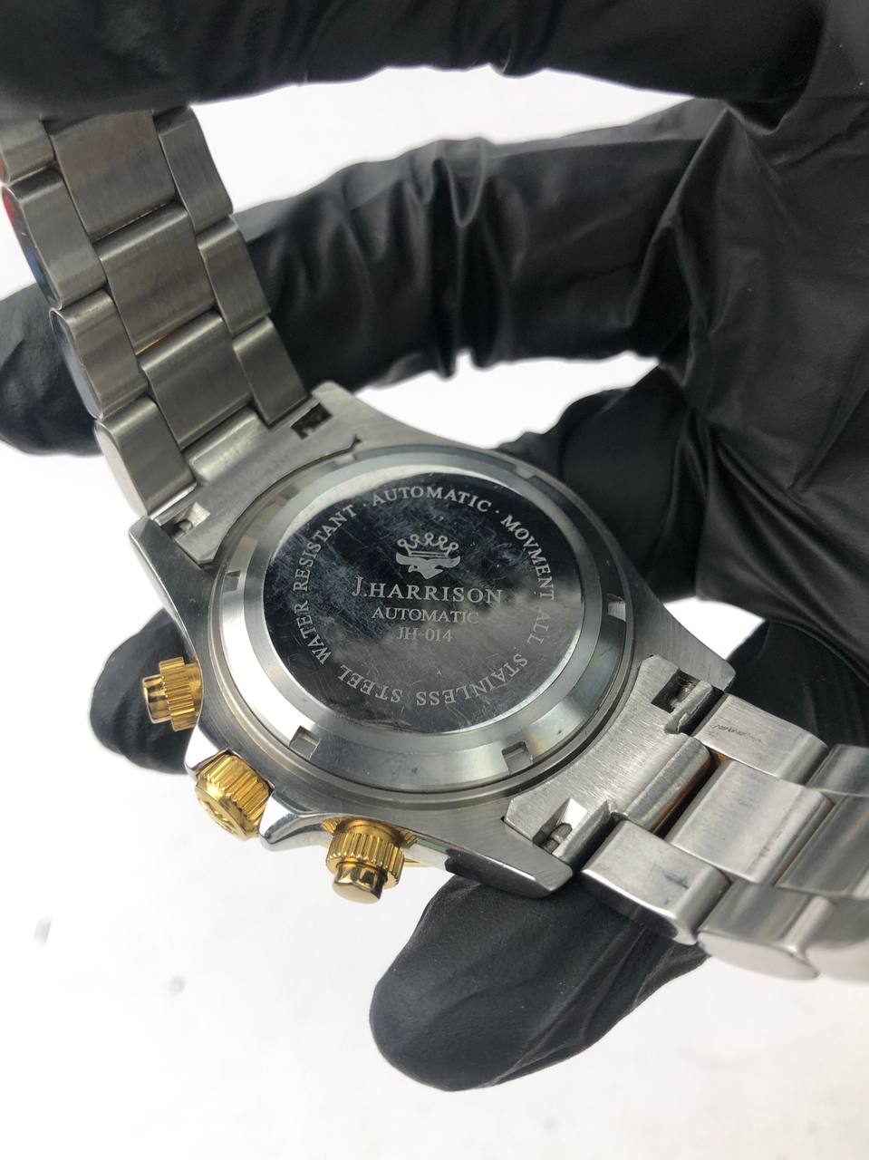 J HARRISON ROUND TWO TONE DIAL BLACK GOLD CHRONO BRACELET TWO TONE - Gambar 7