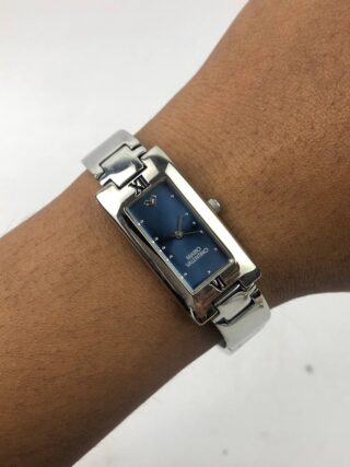 MARIO VALENTINO RECTANGULAR SILVER DIAL BLUE ELEGAN BRACELET SILVER