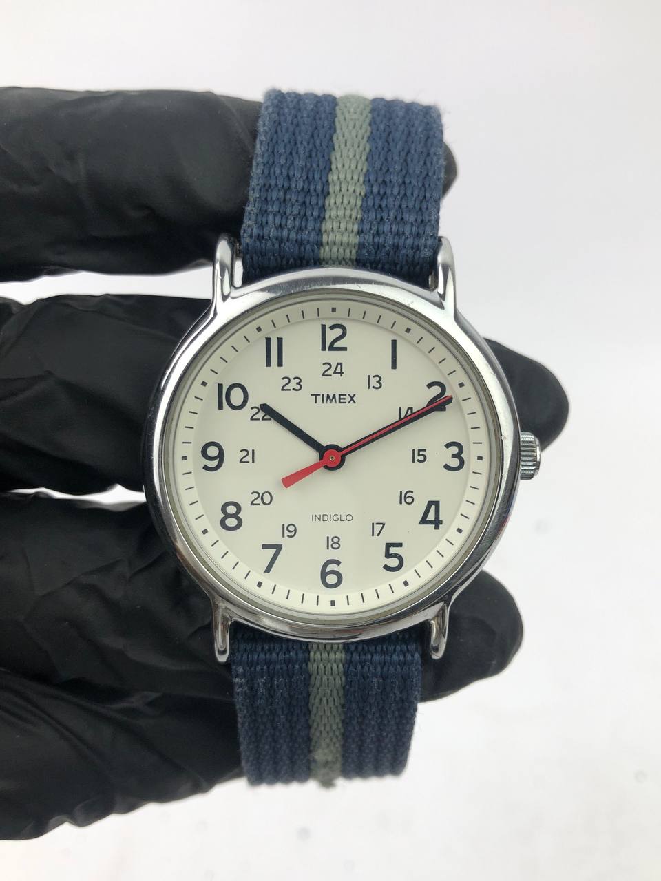 FIELDWATCH TIMEX ROUND CLASSIC DIAL INDIGLO ARABIC STRAP NATO BIRU ABU - Gambar 2