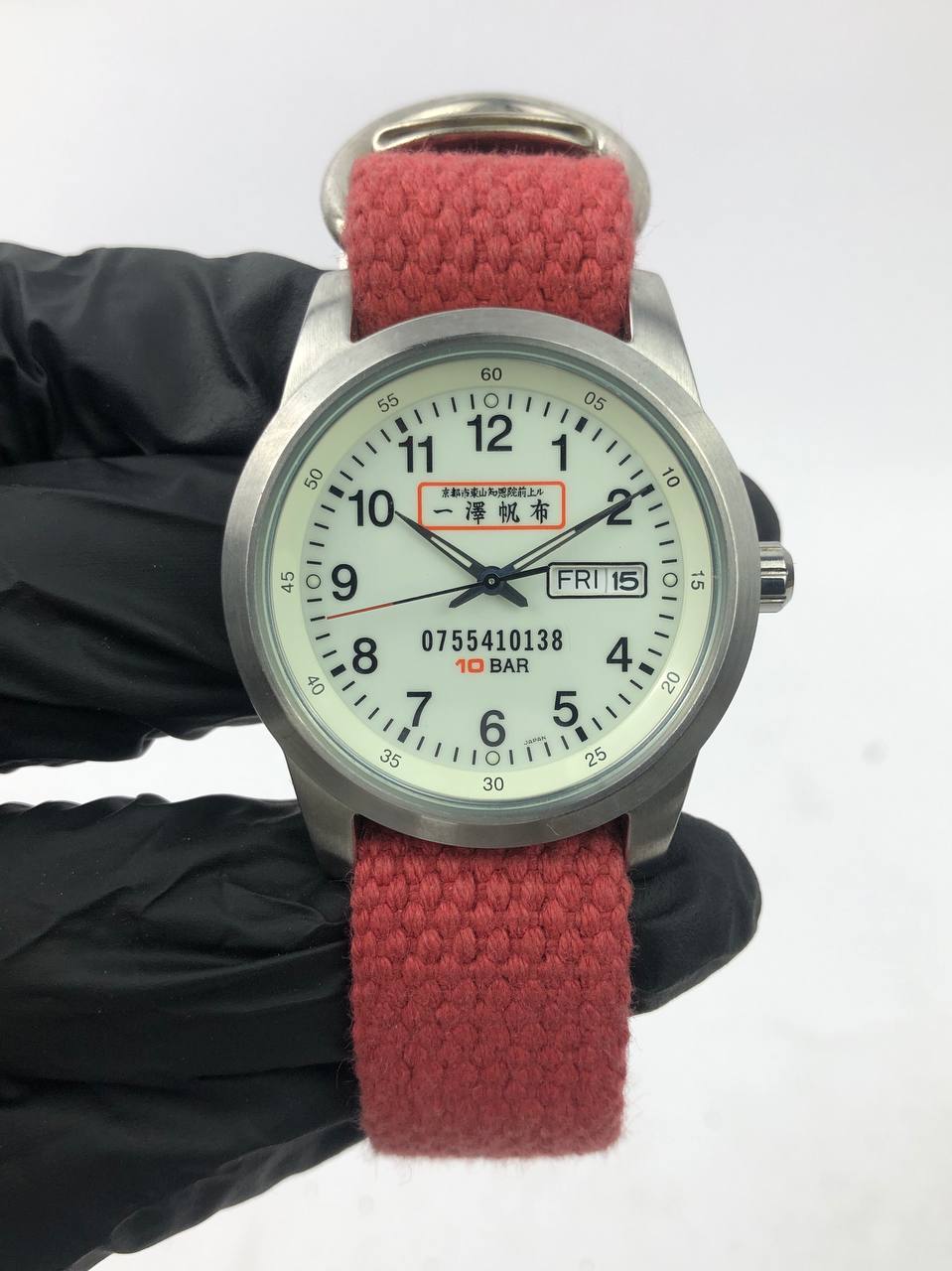JAPAN FIELD ROUND DIAL ARABIC MILITARY STRAP KANVAS MERAH - Gambar 2