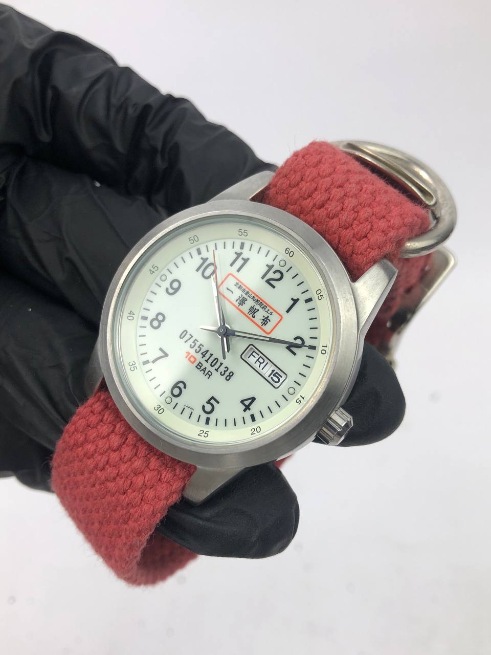 JAPAN FIELD ROUND DIAL ARABIC MILITARY STRAP KANVAS MERAH - Gambar 3