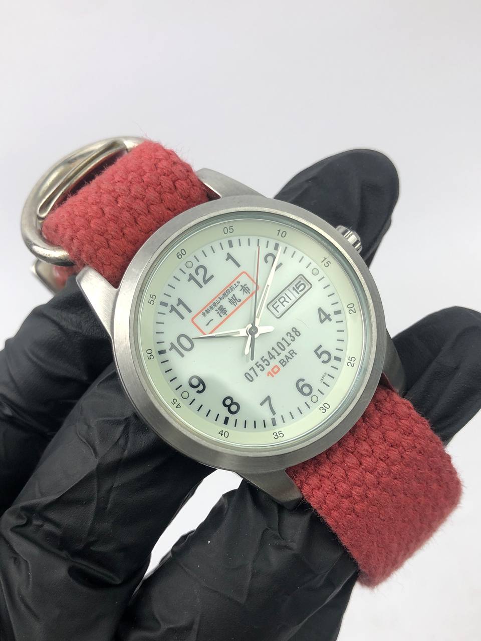 JAPAN FIELD ROUND DIAL ARABIC MILITARY STRAP KANVAS MERAH - Gambar 4