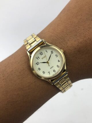 SEIKO ROUND GOLD DIAL PUTIH ARABIC BRACELET DUA TONE