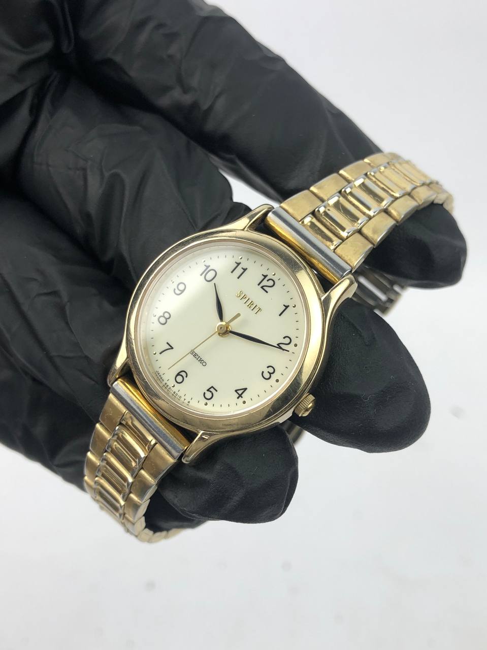 SEIKO ROUND GOLD DIAL PUTIH ARABIC BRACELET DUA TONE - Gambar 3