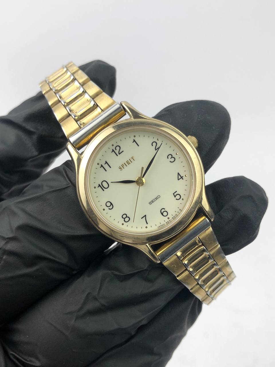 SEIKO ROUND GOLD DIAL PUTIH ARABIC BRACELET DUA TONE - Gambar 4