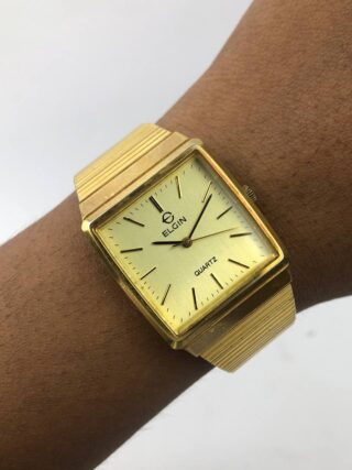 ELGIN RECTANGULAR GOLD DIAL GOLD CLEAN BRACELET GOLD LINEAR