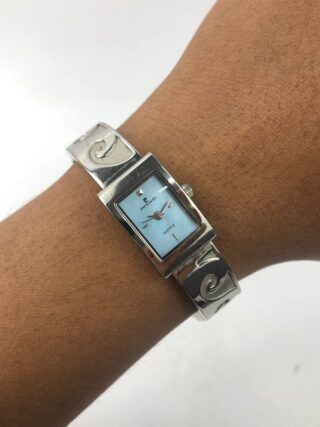 PIERRE CARDIN TANK BLUE SEA DIAL WAVE LINK BRACELET