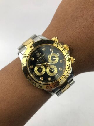 J HARRISON ROUND TWO TONE DIAL BLACK GOLD CHRONO BRACELET TWO TONE