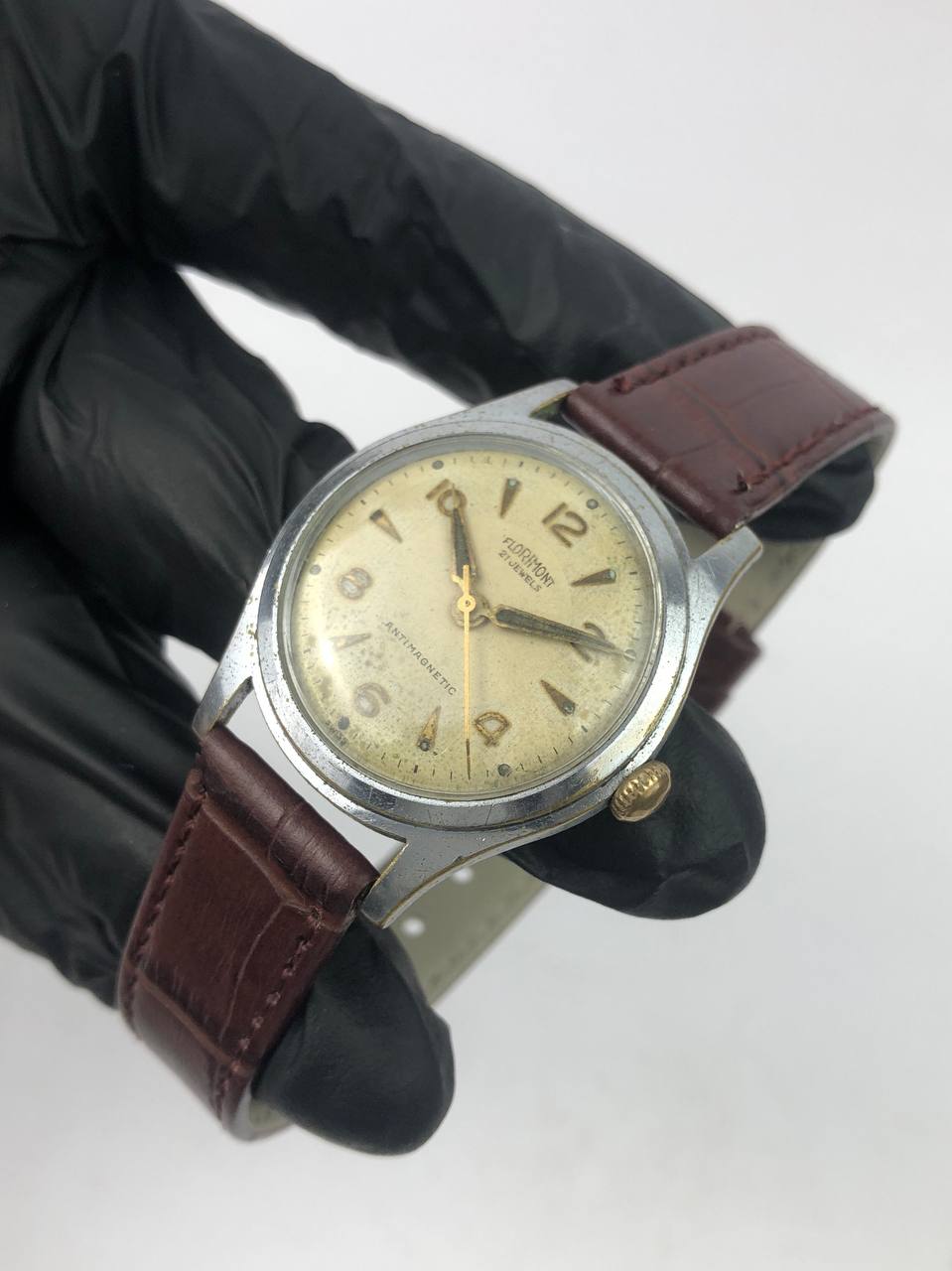 SWISSMADE FLORIMONT VINTAGE ROUND CASE PATINA CREAM DIAL - Gambar 3