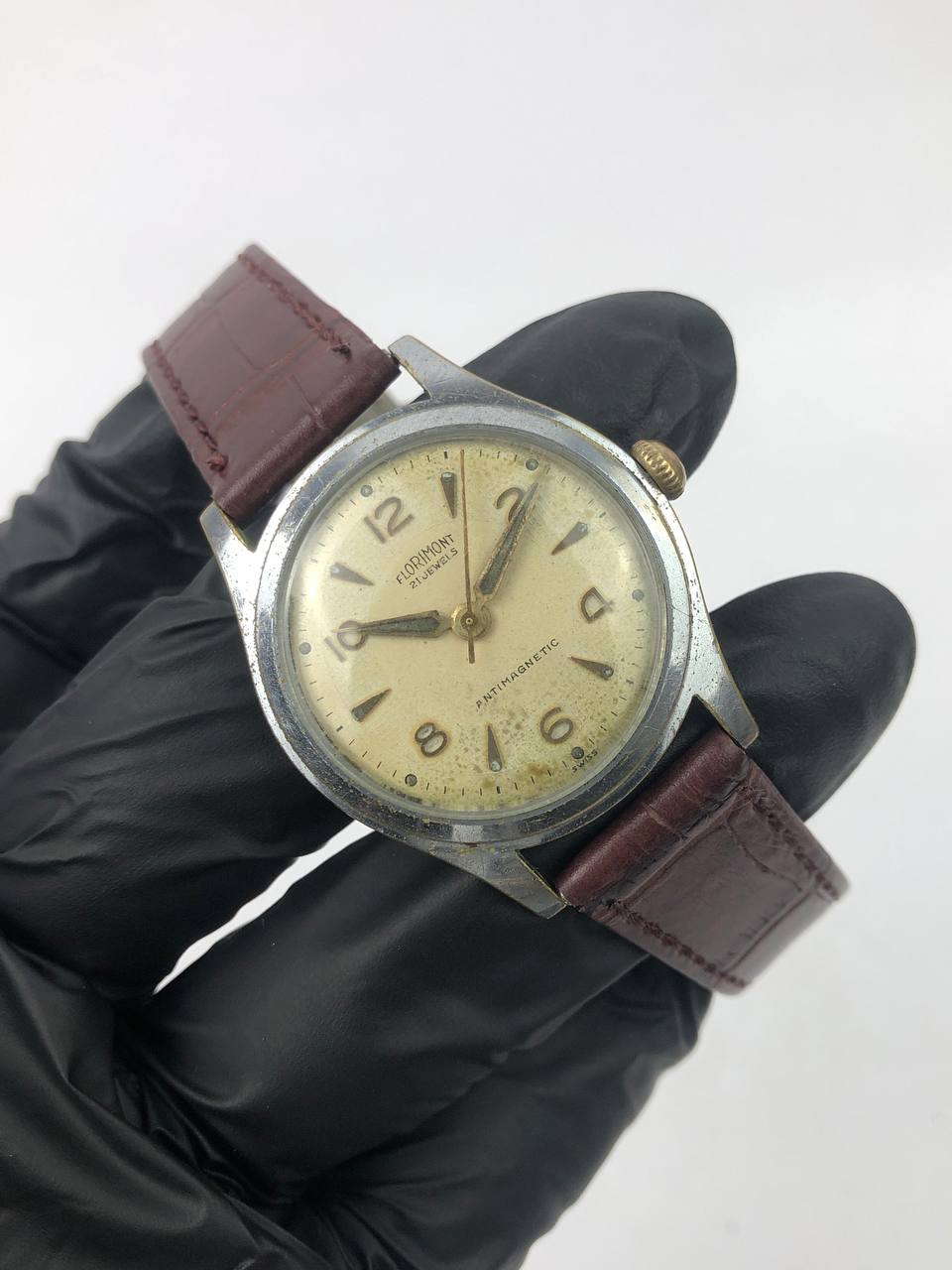 SWISSMADE FLORIMONT VINTAGE ROUND CASE PATINA CREAM DIAL - Gambar 4