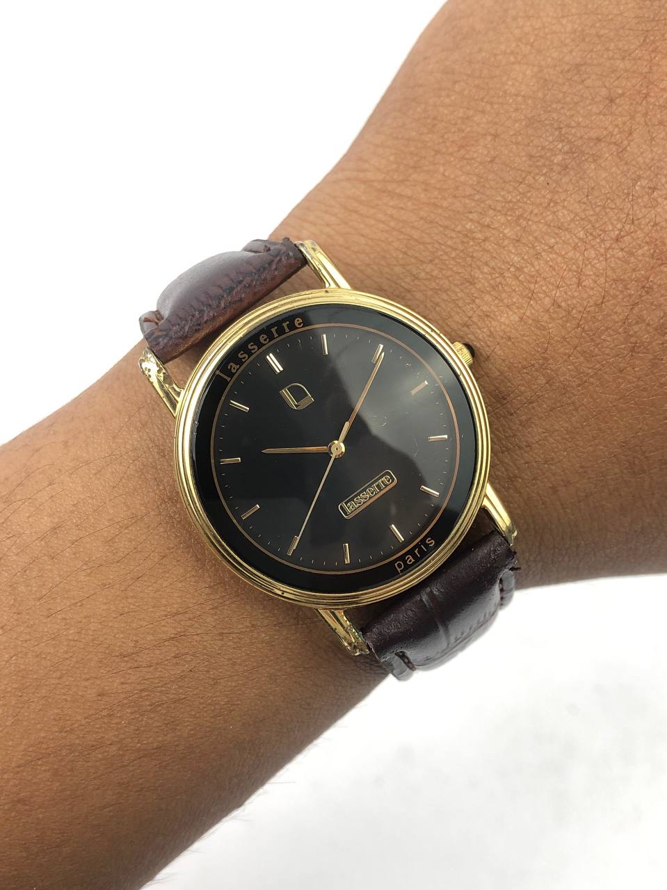 LASSERRE PARIS BLACK DIAL BROWN STRAP