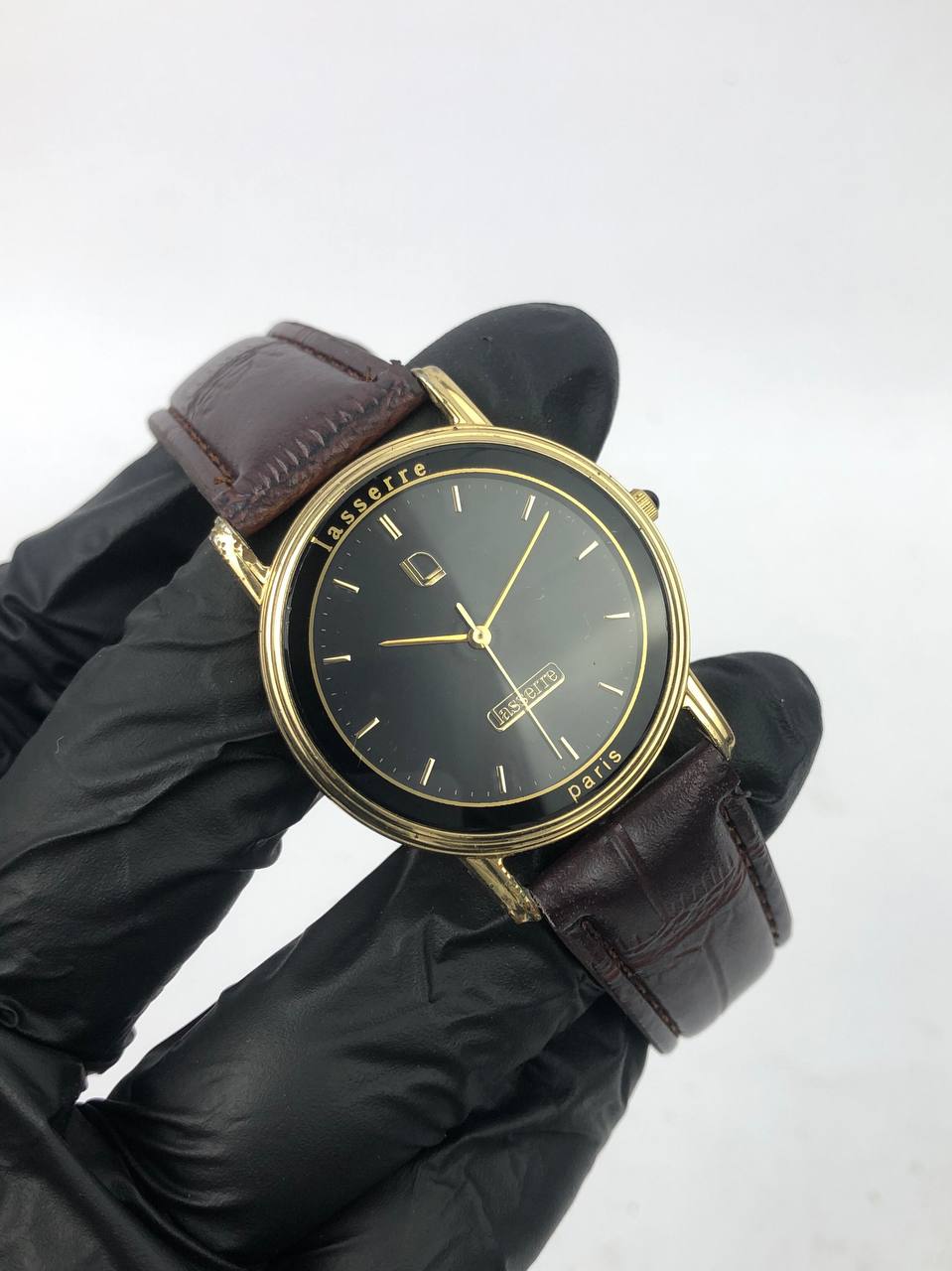 LASSERRE PARIS BLACK DIAL BROWN STRAP - Gambar 4