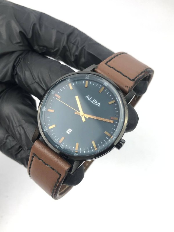 ALBA MAN ROUND BLACK CASE SMOKE BLUE DIAL BROWN STRAP - Gambar 4