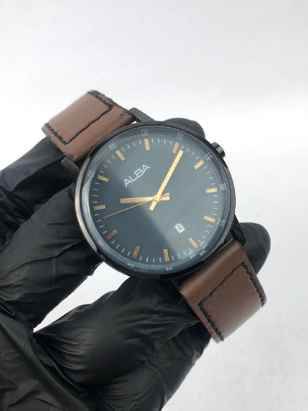 ALBA MAN ROUND BLACK CASE SMOKE BLUE DIAL BROWN STRAP - Gambar 3