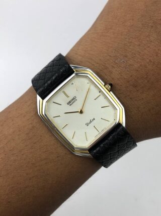 SEIKO DOLCE OCTAGON TWOTONE CASE CREAM DIAL HANDMADE LEATHER STRAP