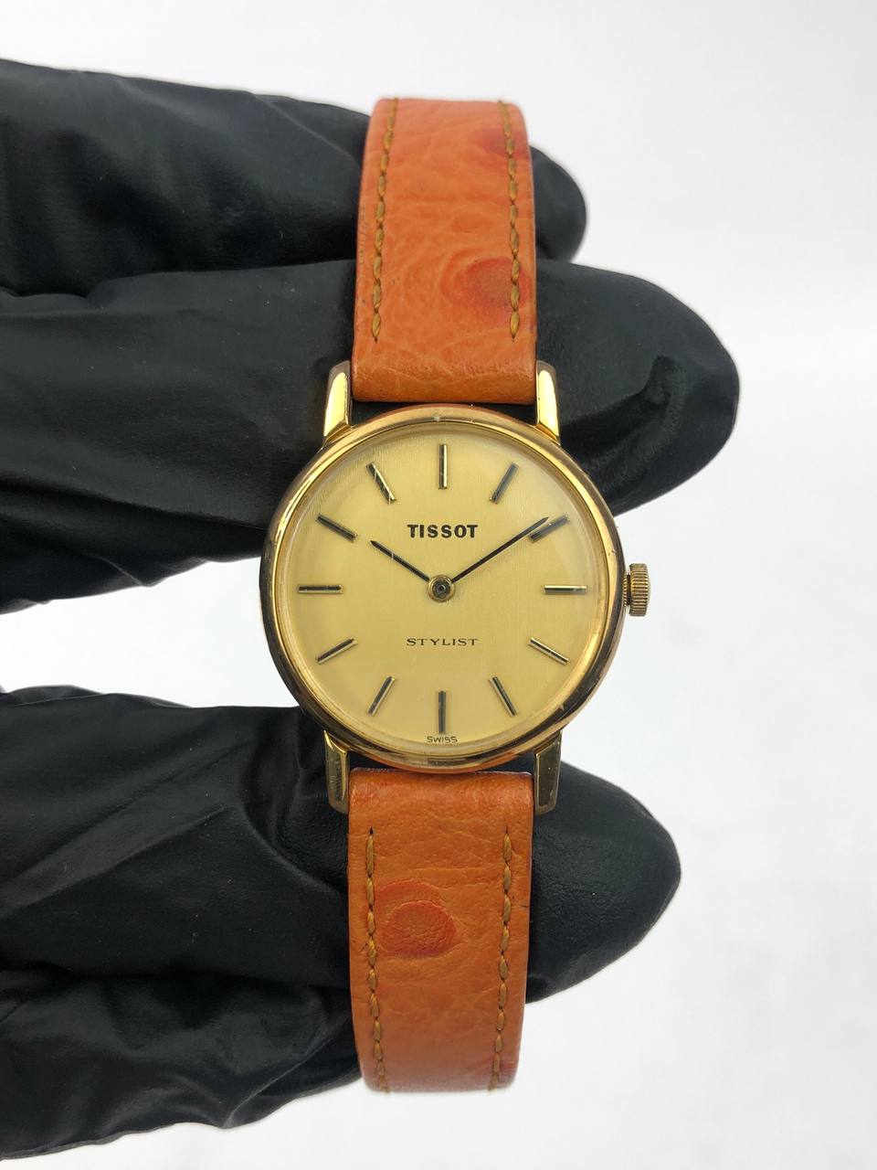 TISSOT STYLIST SWISS DRESS WATCH ROUND GOLD CHAMPAGNE DIAL LEATHER STRAP - Gambar 2