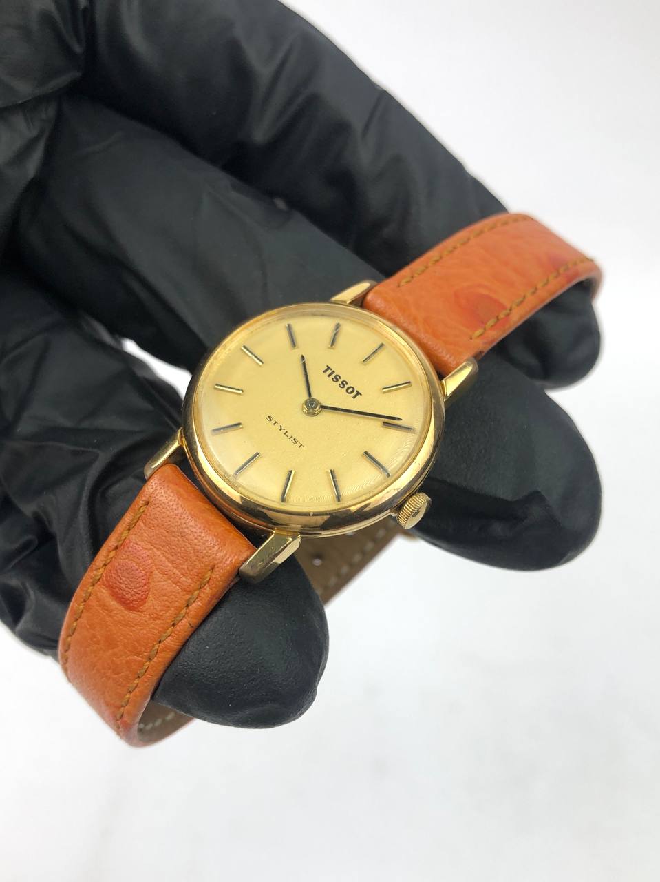 TISSOT STYLIST SWISS DRESS WATCH ROUND GOLD CHAMPAGNE DIAL LEATHER STRAP - Gambar 3