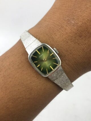 CITIZEN VINTAGE TONNEAU SILVER GREEN SUNBURST BRACELET