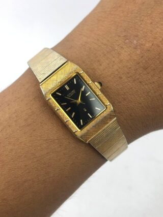 SUNLORD VINTAGE RECTANGULAR GOLD TEXTURED CASE BLACK DIAL INTEGRATED BRACELET