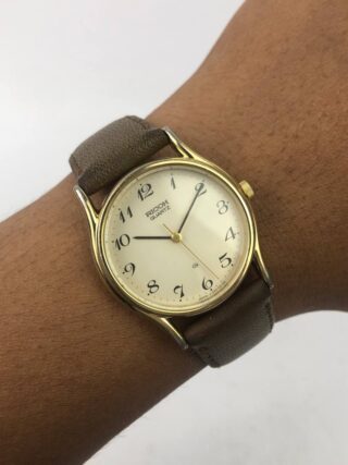 RICOH ROUND CASE CREAM ARABIC DIAL BROWN STRAP