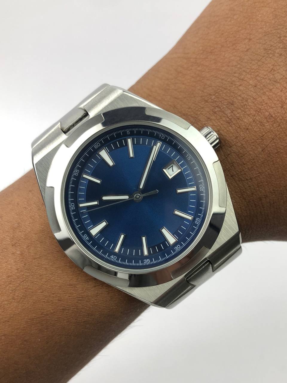MOD ALL STEEL AUTOMATIC BLUE SUNBURST DIAL INTEGRATED BRACELET