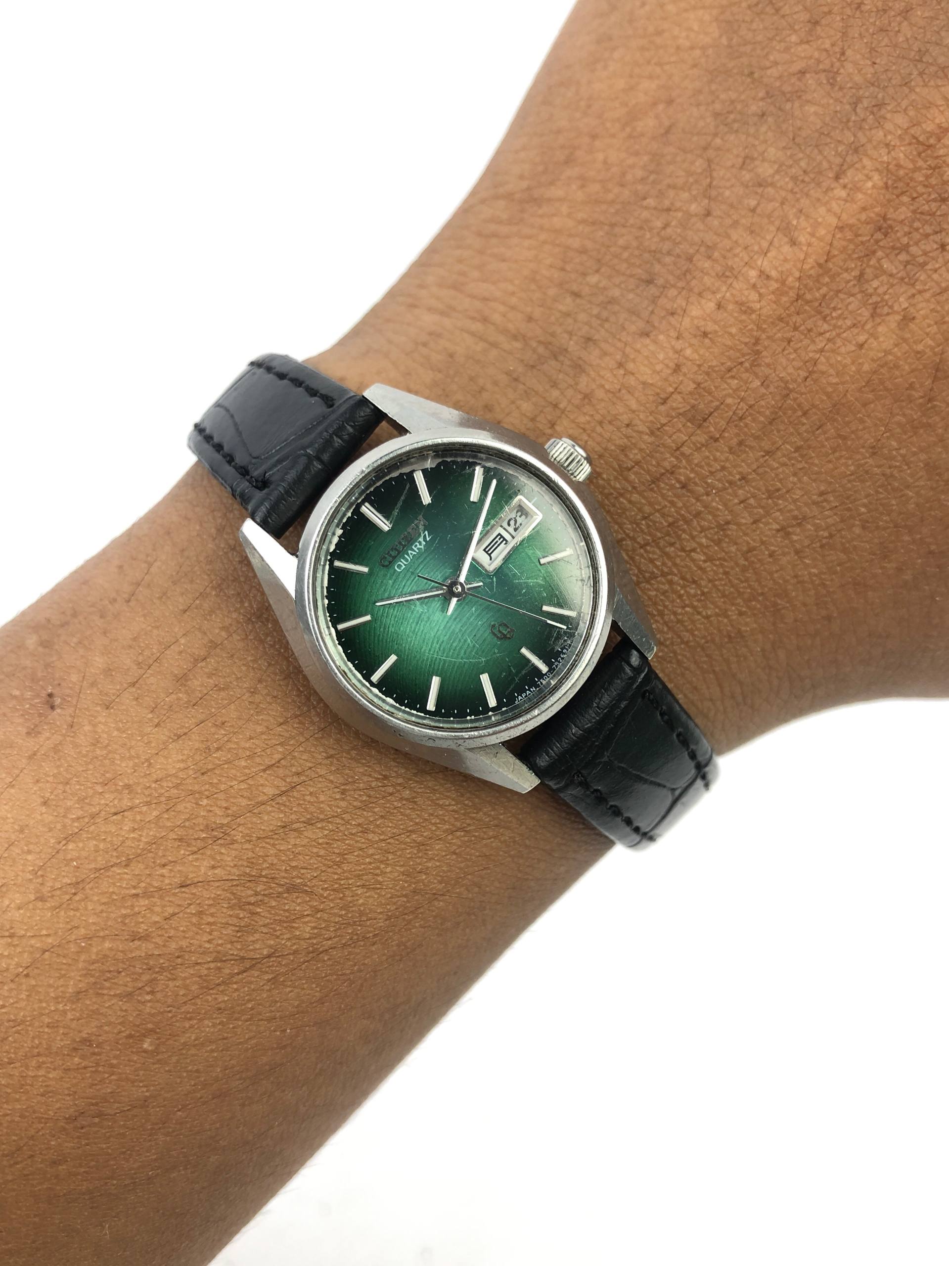 CITIZEN CQ LADIES GREEN SUNBURST DIAL