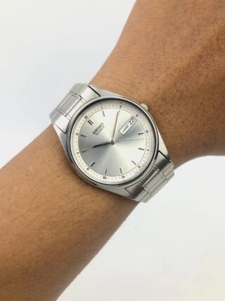 SEIKO QUARTZ RAILWAY INNER ARABIC DAY GREY SUNBURST DIAL