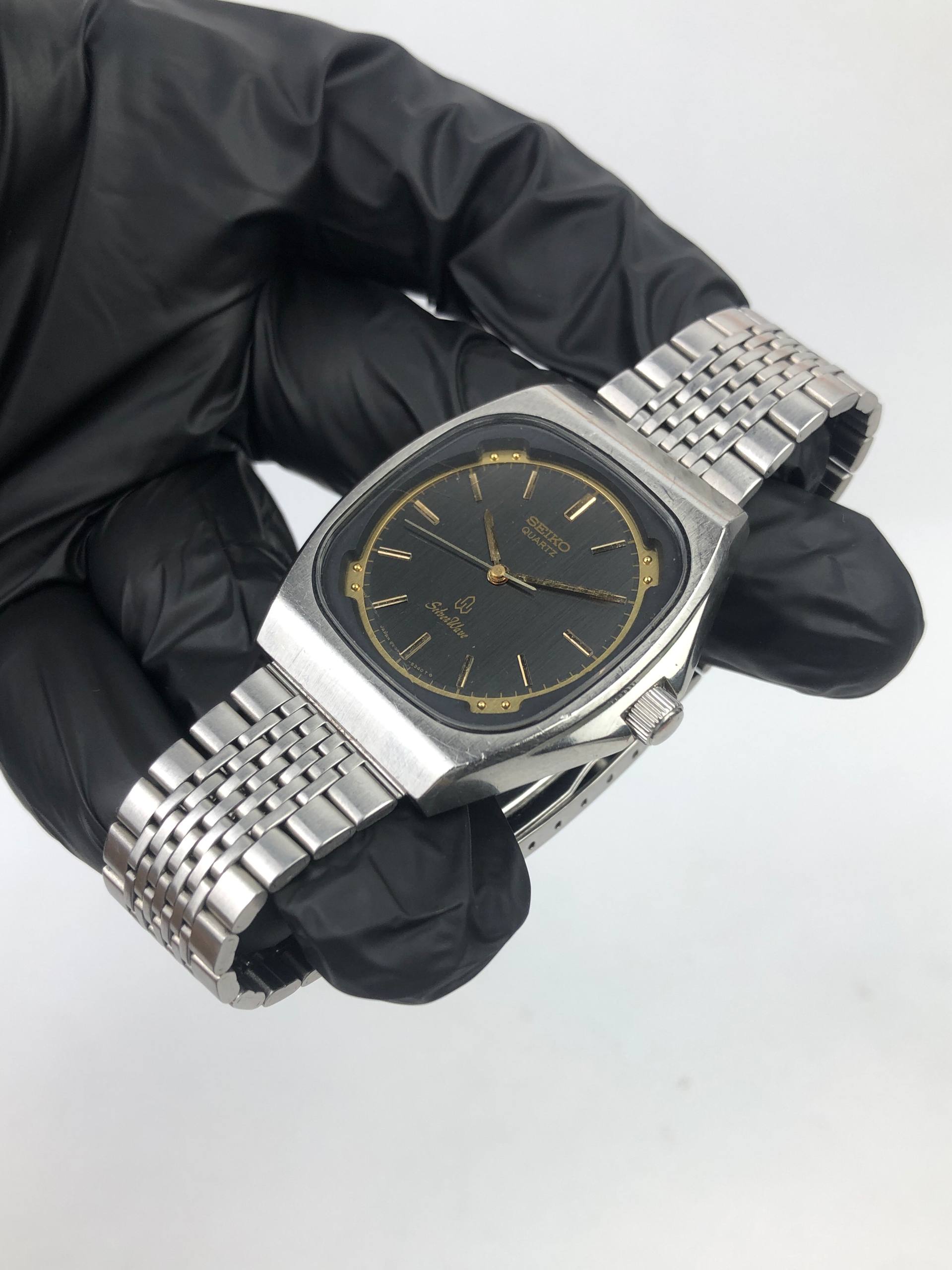 JDM SEIKO SILVERWAVE CUSHION SHAPE BLACK DIAL DENGAN AKSEN EMAS - Gambar 3
