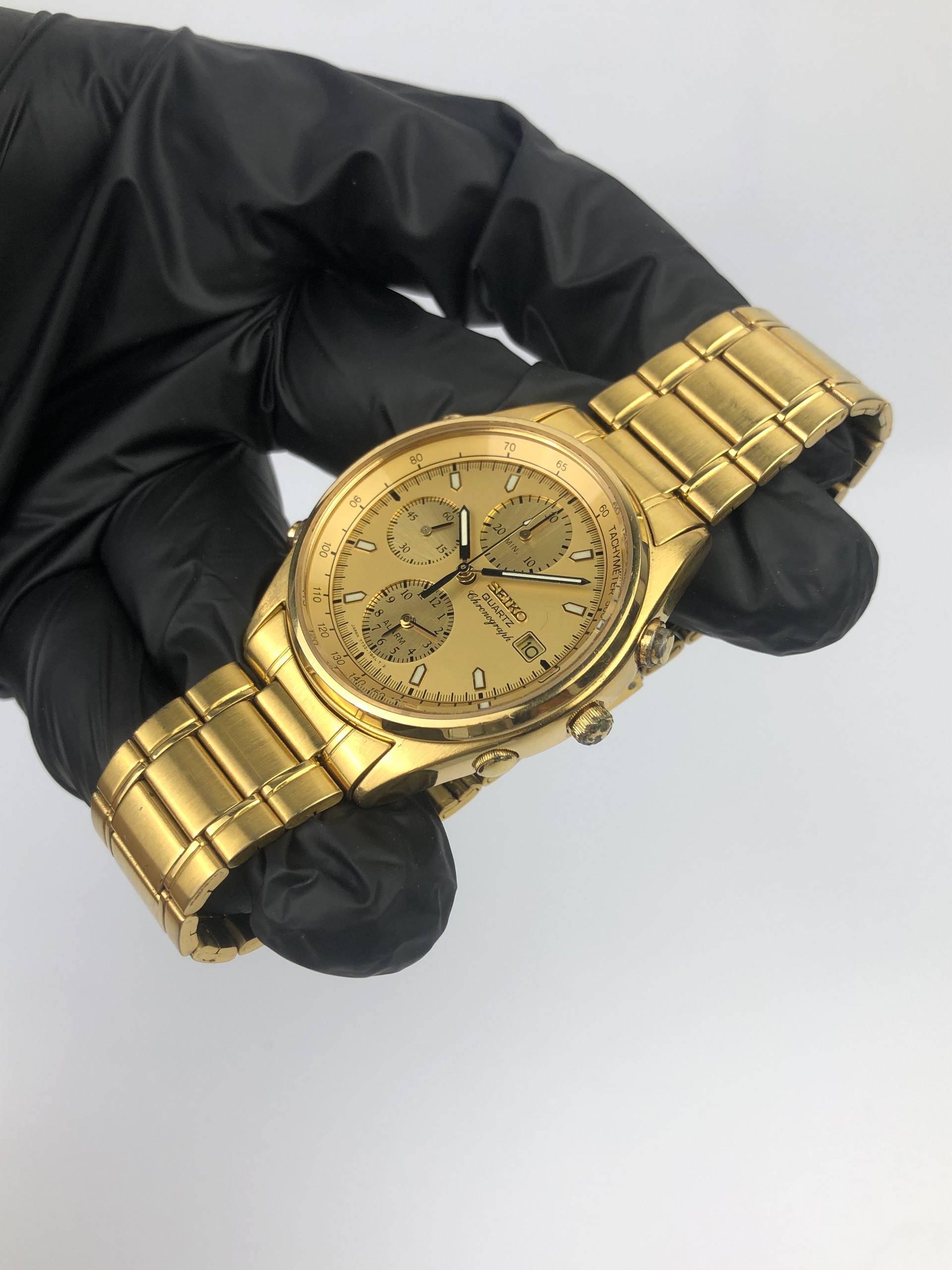 SEIKO ALARM CHRONOGRAPH SWIPE SECOND ALL GOLD TONE CASE - Gambar 4
