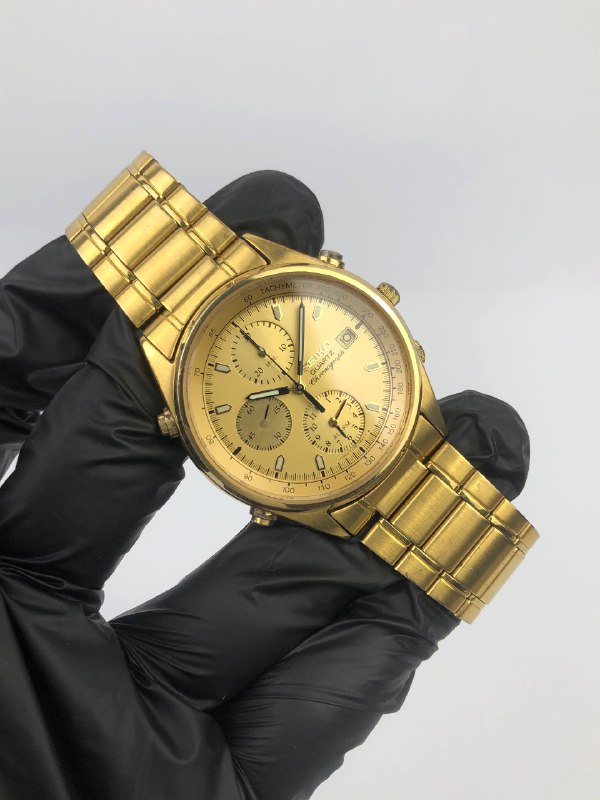 SEIKO ALARM CHRONOGRAPH SWIPE SECOND ALL GOLD TONE CASE - Gambar 3
