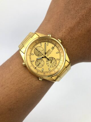 SEIKO ALARM CHRONOGRAPH SWIPE SECOND ALL GOLD TONE CASE