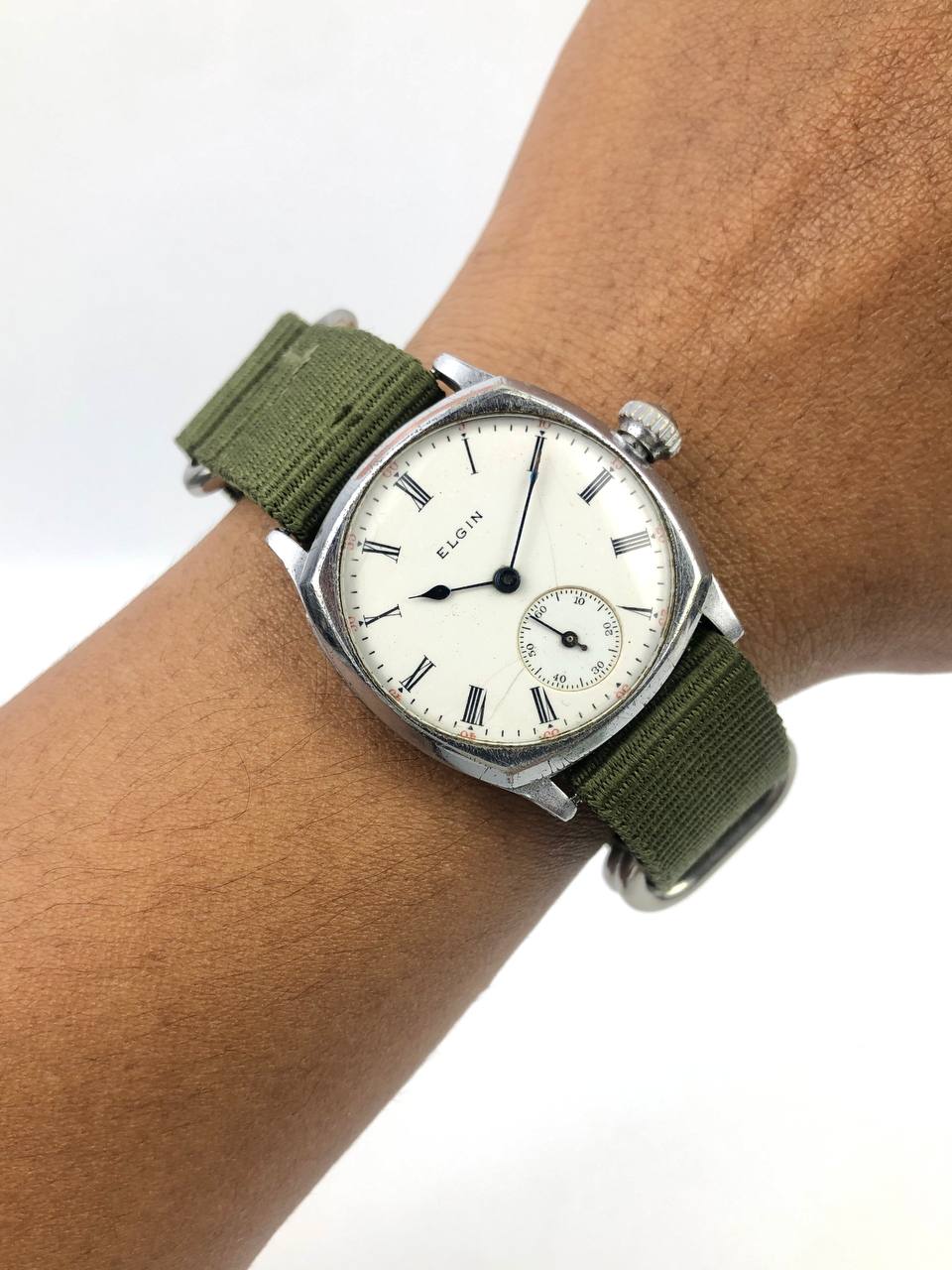 1907’s ELGIN ENAMEL DIAL ROMAN CUSHION CASE