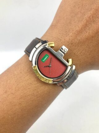 COLLECTIBLE BOSSINI Z GEAR SILVER GOLD TONE CASE MAROON DIAL