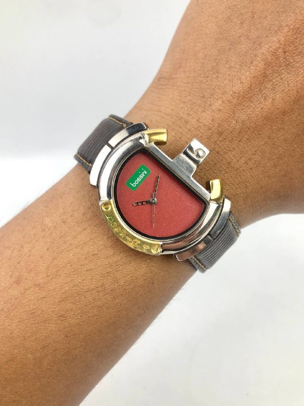COLLECTIBLE BOSSINI Z GEAR SILVER GOLD TONE CASE MAROON DIAL