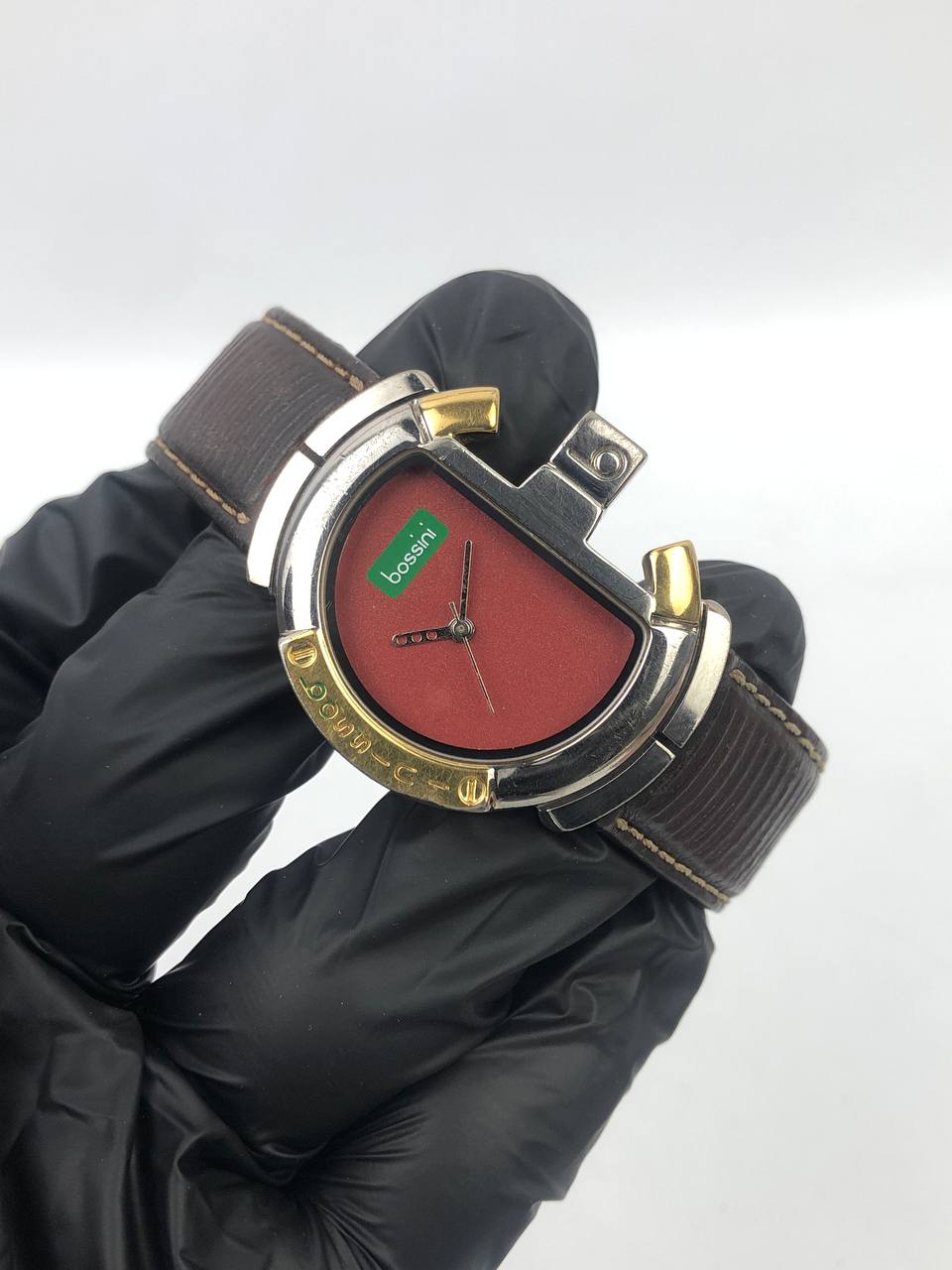COLLECTIBLE BOSSINI Z GEAR SILVER GOLD TONE CASE MAROON DIAL - Gambar 4