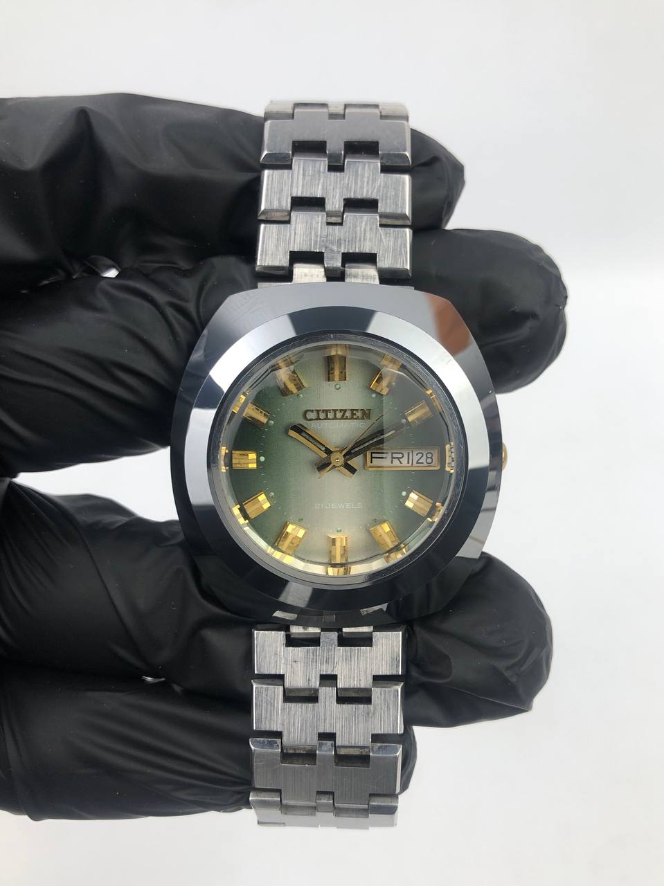 CITIZEN UHA CASE AUTOMATIC GREEN SUNBURST DIAL ALL ORIGINAL - Gambar 2