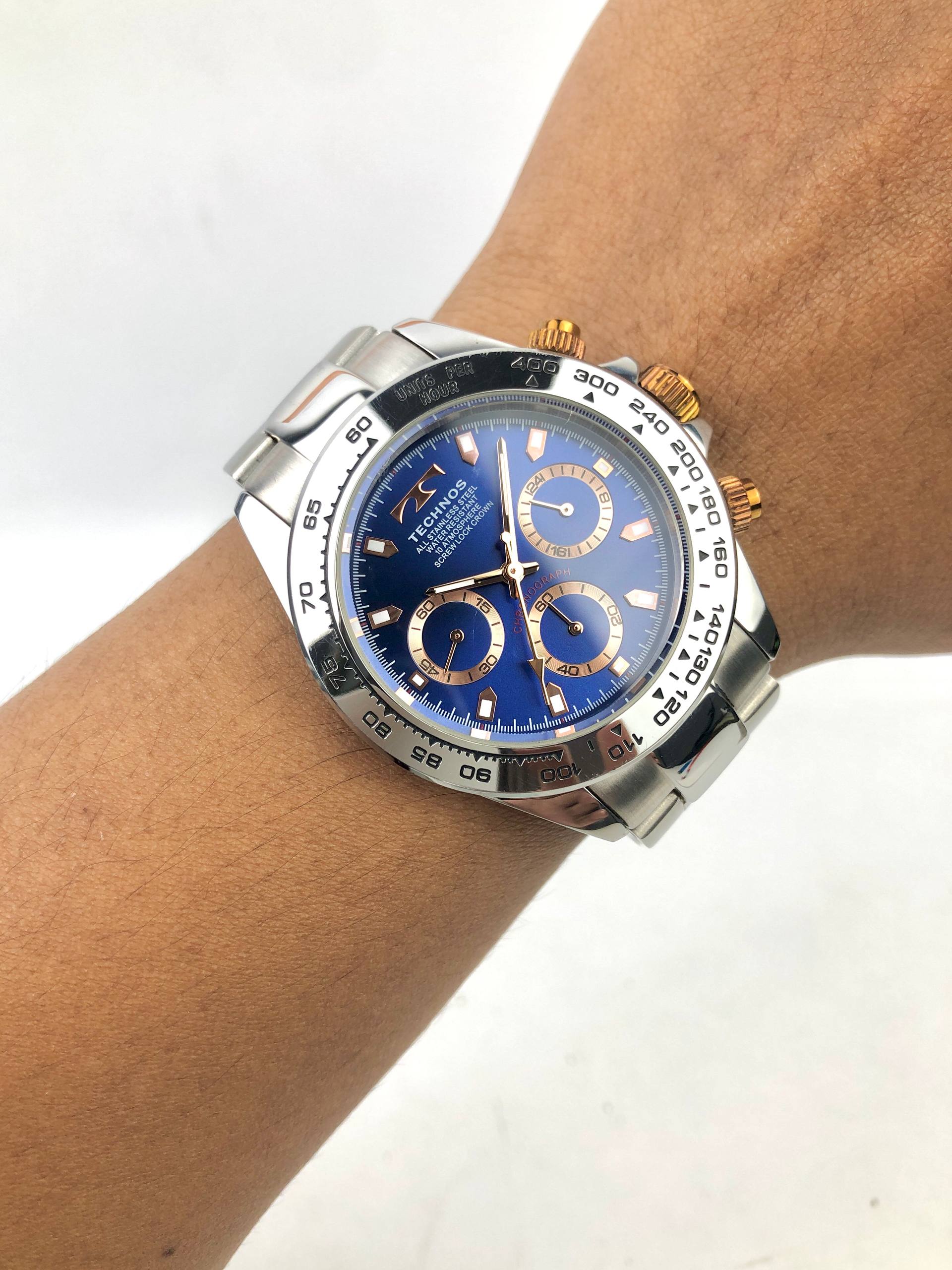 TECHNOS DAYTONA CHRONOGRAPH BLUE DIAL ALL ORIGINAL
