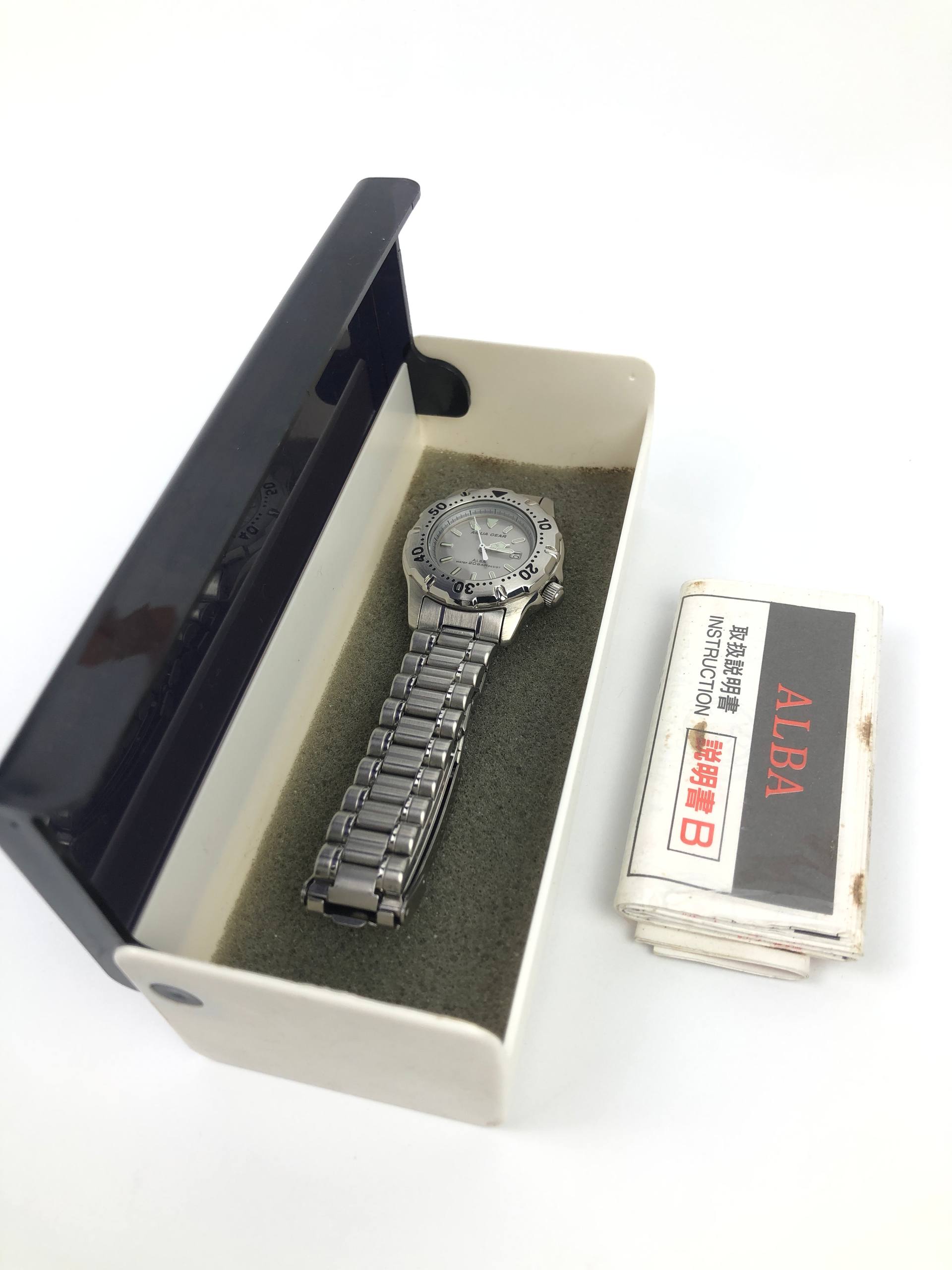 FULLSET ALBA DIVER MIDSIZE AQUAGEAR GREY DIAL ALL ORIGINAL